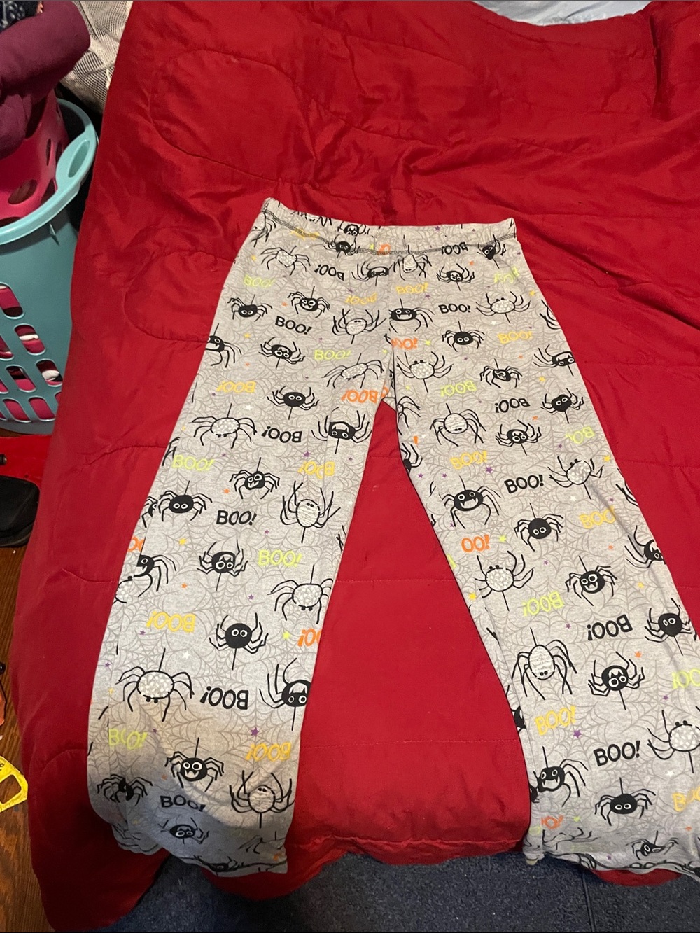 Kids Gray Spider Halloween Pajama Pants with Neon Accents